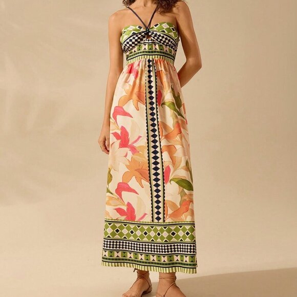 Dresses & Skirts - Multicolor Boho Women's Floral Print Hollow Out Sleeveless Extra Long Dress